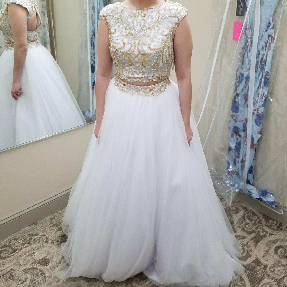 White and gold embroidered dress